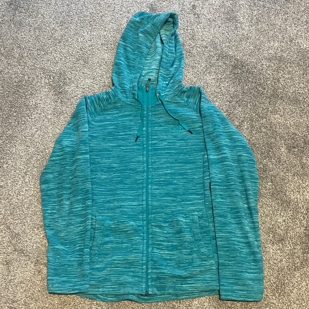 THE NORTH FACE FLEECE POLARTEC THERMAL PRO STRIPED TEAL FULL ZIP HOODIE WOMENS